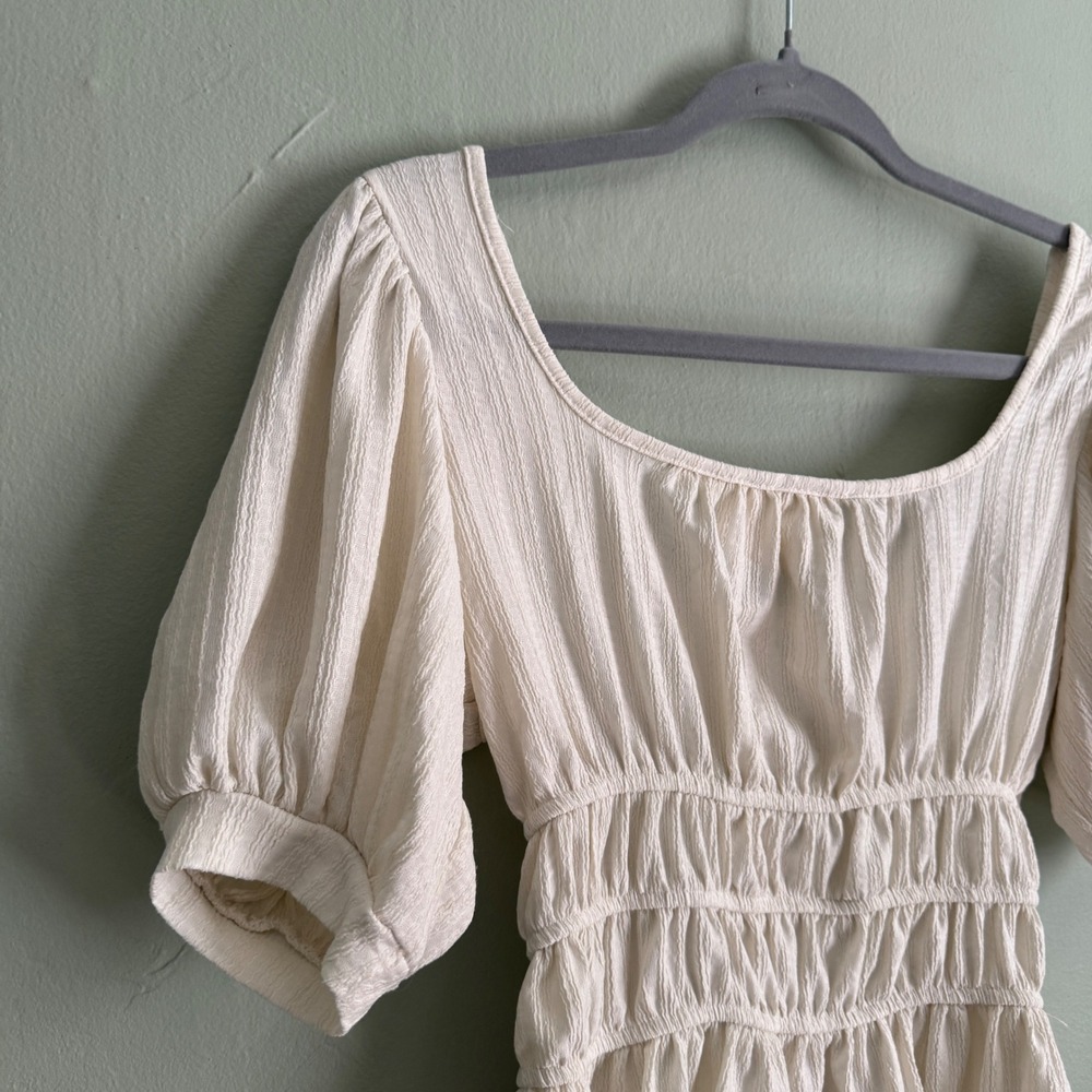 Maeve Anthropologie Ivory Smocked Peplum Puff Sleeve Blouse Top Cottage Boho XS - Picture 5 of 8